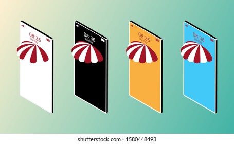 Isometric mobile phone vector illustration. Design elements for online shop / store banner