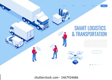 Isometric Mobile Smart Phone With Mobile App Delivery Tracking. Smart Logistics And Transportation Concept.