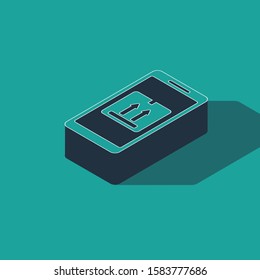Isometric Mobile smart phone with app delivery tracking icon isolated on green background. Parcel tracking.  Vector Illustration