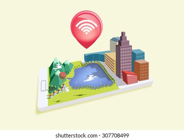 Isometric mobile wifi. Design for all kind of application access from anywhere they have internet.