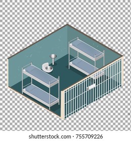 Isometric model of modern prison on transparent background. Vector jail, cartoon flat design vector illustration.-stock vector