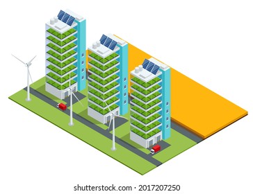 Isometric Modern Aeroponic Hydroponics Farm. Future Plant Food Production. Plant Food Production In Vertically Stacked Layers. Fresh Organic Vegetable Grown Using Aquaponic Or Hydroponic Farming.