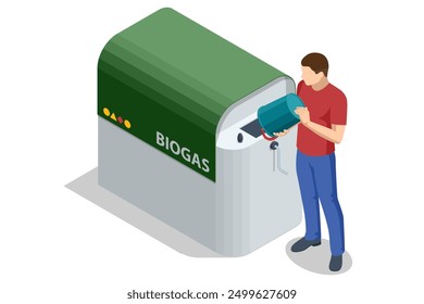 Isometric Modern biogas plant Biogas is an environmentally friendly clean, and cheap combustible gas produced from livestock manure and agricultural waste by microorganisms in an anaerobic environment