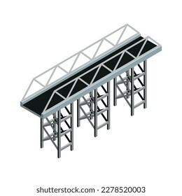 Isometric modern bridge with metal construction 3d vector illustration