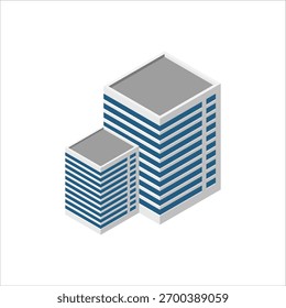 Edifício moderno isométrico. Construindo ilustração de renderização 3d com janelas e árvores, ícone simples cores brancas. home edificações ilustrações em 3d visualização dimétrica isométrica. Centro urbano isométrico.