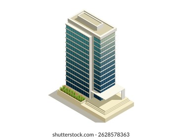 Isometric modern building with highway