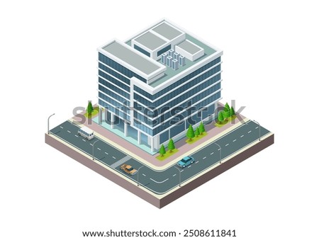 Isometric modern building with highway