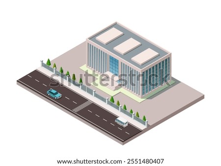 Isometric modern building with highway