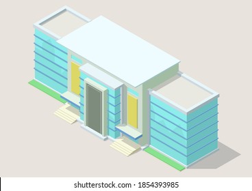 Isometric modern business center. Commercial office building isolated vector illustration.