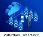 Isometric modern cloud technology and networking concept. Web cloud technology business. Internet data services vector illustration
