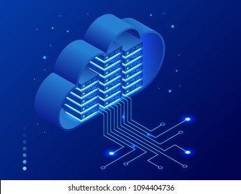 Isometric modern cloud technology and networking concept. Web cloud technology business. Internet data services vector illustration.