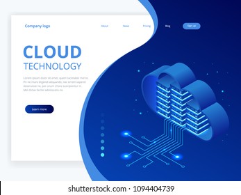 Isometric modern cloud technology and networking concept. Web cloud technology business. Internet data services vector illustration.