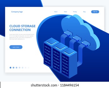 Isometric modern cloud technology and networking concept. Web cloud technology business. Internet data services vector illustration