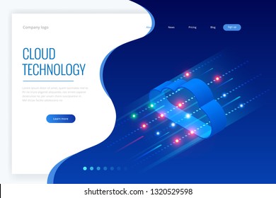 Isometric modern cloud technology and networking concept. Web cloud technology business. Internet data services vector illustration.