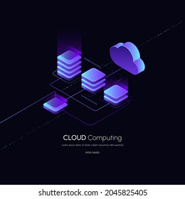 Isometric modern cloud technology and networking concept web cloud technology.
