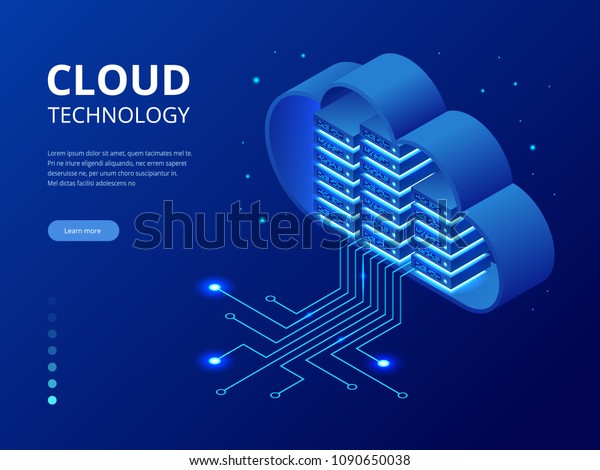 現代のアイソメクティッククラウドテクノロジーとネットワークのコンセプト ウェブクラウドテクノロジビジネス インターネットデータサービスのベクターイラスト のベクター画像素材 ロイヤリティフリー