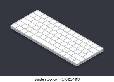 Isometric Modern Computer Desktop Laptop Keyboard Keypad. White Buttons Keys.