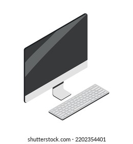 Isometric modern computer monitor with wireless keyboard 3d vector illustration