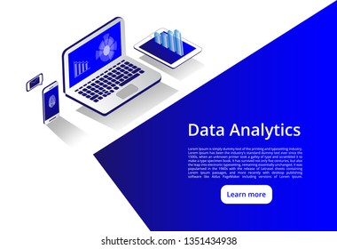 Isometric modern computers technology and networking concept. Web cloud technology business. Internet data services vector illustration