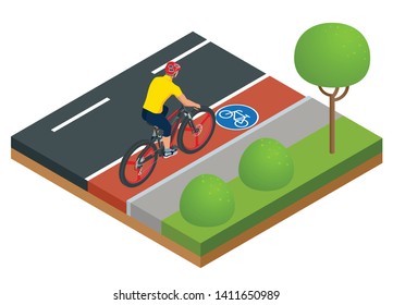 Isometric Modern Electric Bicycle icons. A man riding an electric bicycle in a city. E-bike, Urban eco transport design concept