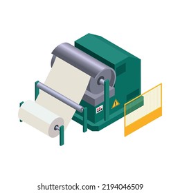 Isometric modern equipment for paper production icon on white background 3d vector illustration