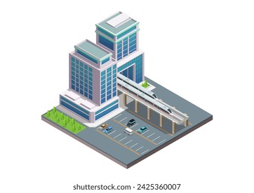 Isometric modern fast train station building