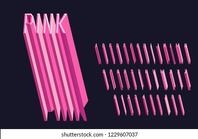 Isometric modern font with faces for printing, banners, postcards. Vector Illustration