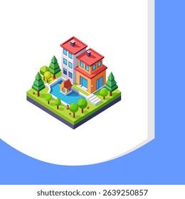 Isometric Modern House and Apartment 