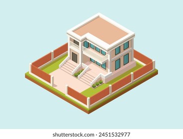 Isometric modern house with fence