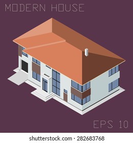 Isometric modern house, low poly house.