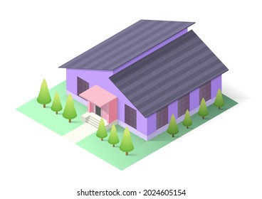 isometric modern house with trees