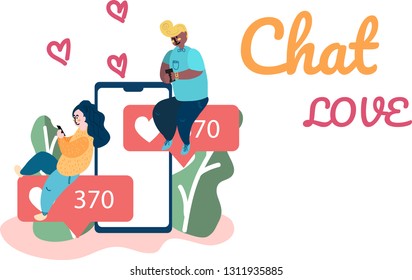Isometric Modern illustrations concpt dating online application via hand hold mobile chat and social activity relationship between man and woman. Vector illustrate