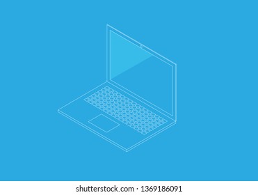 Isometric modern laptop vector illustation isolated on a blue background