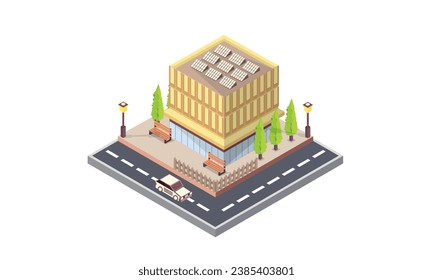 Isometrisches modernes Museumsgebäude auf weißem Hintergrund.isometrisches Design. 3D-Design-Elemente für den Bau von Stadt- und Dorflandschaften.