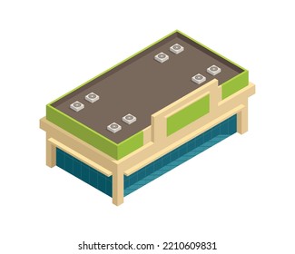 Isometric modern shopping centre building 3d vector illustration