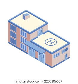 Isometric Modern Urban Hospital Building With Helipad 3d Vector Illustration