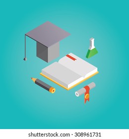 isometric modern vector illustration of back to school.