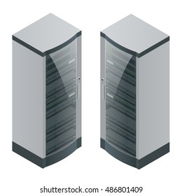 Isometric Modern web network and internet telecommunication technology, big data storage and cloud computing computer service 