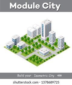 Isometric module area downtown to build a map of the city infrastructure plan place