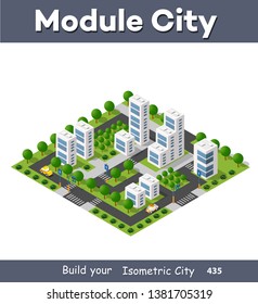 Isometric module area downtown to build a map of the city infrastructure plan place