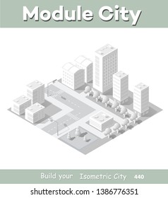 Isometric module area downtown to build a map of the city infrastructure plan place