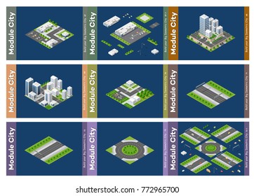 Isometric module is area landscape speed highway and road for constructing the design and construction of dimensional city for creativity and conceptual presentation