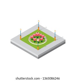 Isometric module block district part of the city with a park of trees from the urban infrastructure vector architecture 