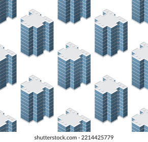 Isometric module city from urban building vector architecture design game and business shape background modern illustration seamless pattern