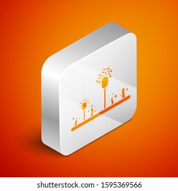 Isometric Mold icon isolated on orange background. Silver square button. Vector Illustration
