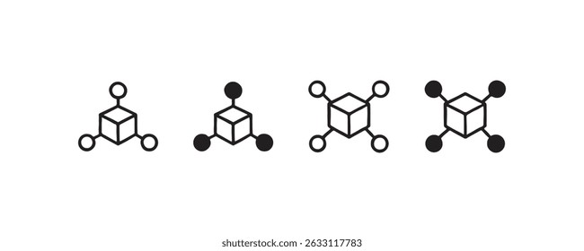 Isometric molecule icons with cube and atoms vector