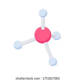 Isometric molecule model for chemical education or laboratory concept. Vector illustration of methane gas atoms with molecular connection. Scientific CH4 molecule structure.