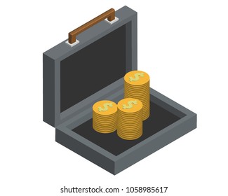 Isometric of money in business briefcase. for infographic.