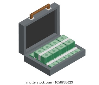 Isometric of money in business briefcase. for infographic.