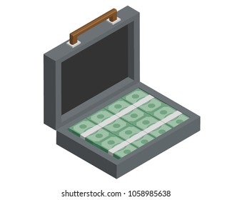 Isometric of money in business briefcase. for infographic.